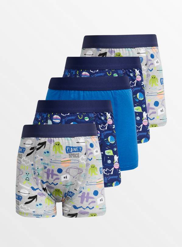 Blue Space Print Trunks 5 Pack  9-10 years